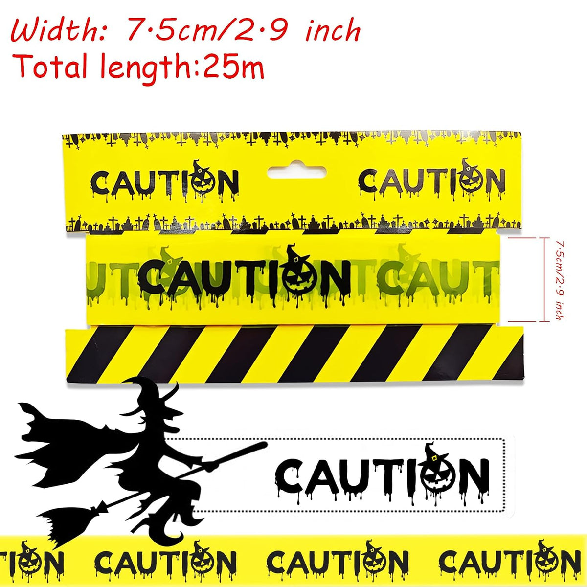 Halloween Decorations Caution Tape,Yellow&Black Caution Hazard Warning Tapes Roll Scary Zombie Safety Indoor&Outdoor Crime Scene DIY Barricade-Party/Door/Tree/Yard/Danger Area/Haunted Houses-3In*82Ft