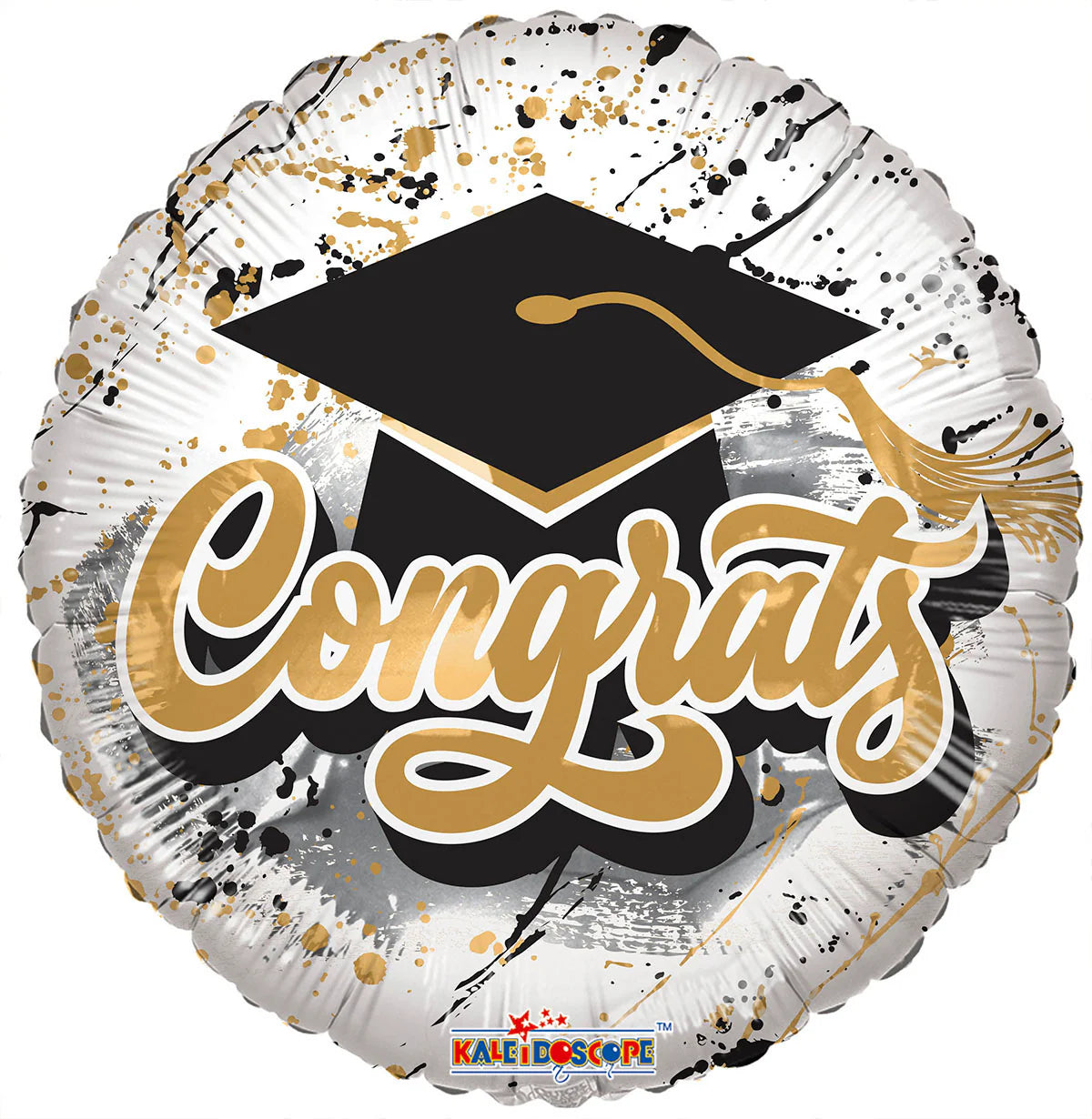 9" Mini Congrats Grad Black &amp; Gold Paint Splashes Air Fill Only Balloon (5 PACK) #85478