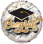 9" Mini Congrats Grad Black &amp; Gold Paint Splashes Air Fill Only Balloon (5 PACK) #85478