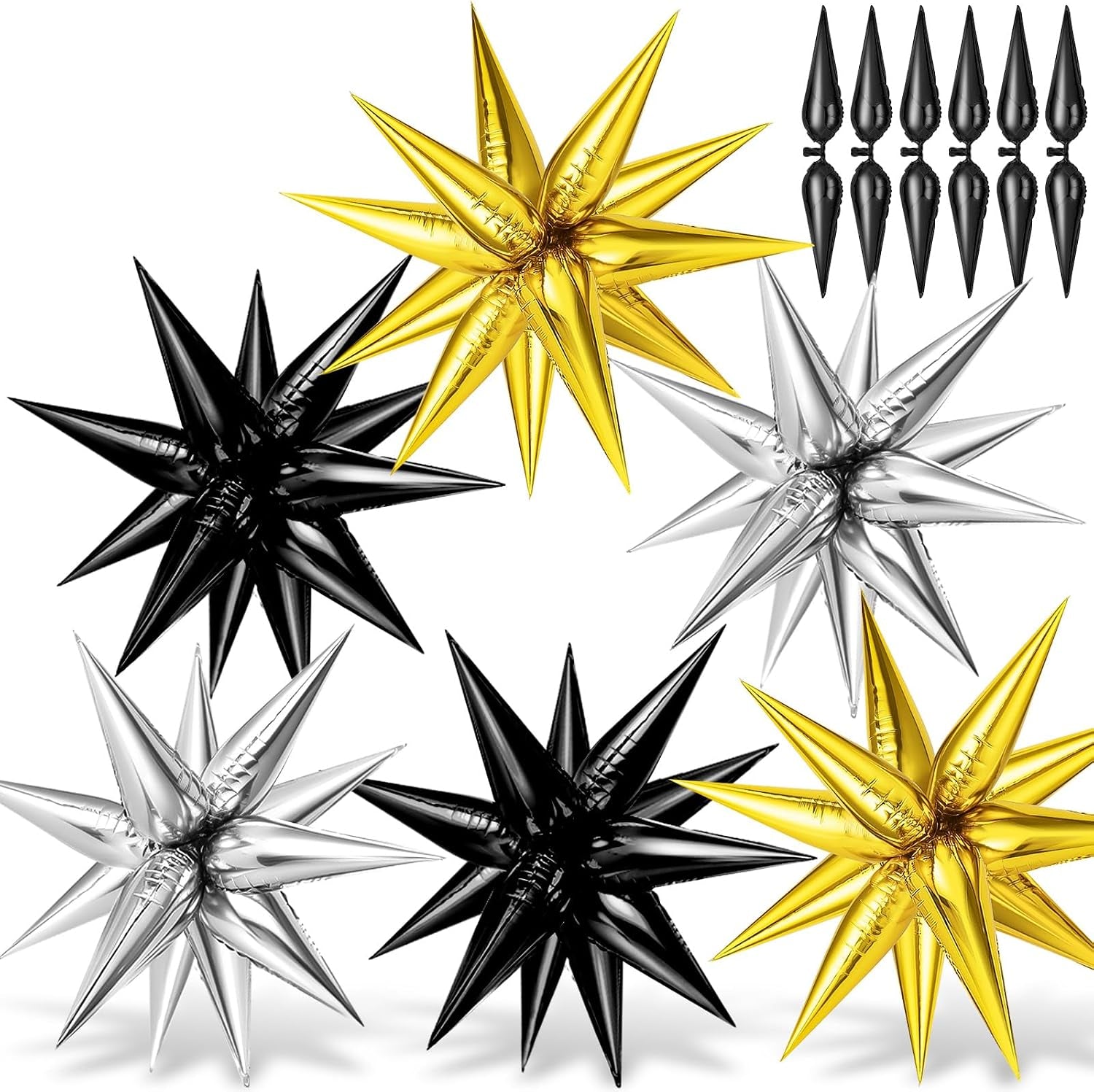 74 PCS Silver Star Balloons, 12 Point Star Foil Mylar Balloons Spike Explosion Cone Balloon for Party Decorations Supplies, Birthday, Wedding, Baby Shower, Graduation Balloon 2025