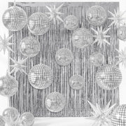 24 Pcs Silver Disco Party Decoration Sets 22'' 4D Disco Ball Star Balloons Shiny Metallic Tinsel Foil Fringe Curtains for Graduation Western Cowgirl Bride to Be Bachelorette Birthday