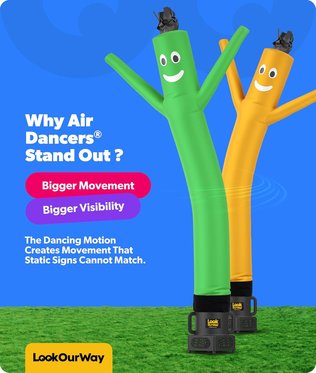 Air Dancers Wacky Waving Inflatable Tube Guy - 7Ft Tall Inflatable Advertising Waving Dancing Man with Sky Dancer Blower - Green