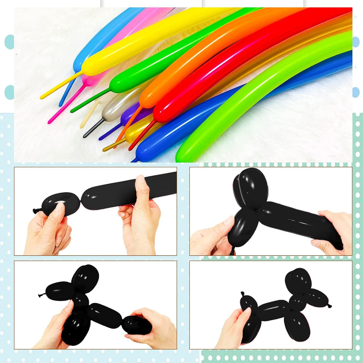 Premium Black 260Q Latex Balloons - 100 Pack for Twisting Animal Models, Ideal for Halloween, Christmas, Weddings, and Birthdays