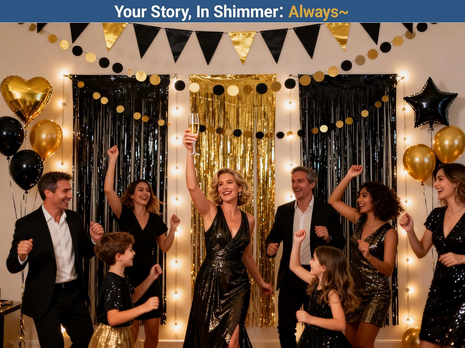 3-Pack Black Gold Foil Fringe Curtain,Party Decoration Streamer | 9.9*6.5Ft Party Backdrop,Birthday Tinsel,Happy Retirement Back Drop,Graduation ,Farewell,Summer Back to School