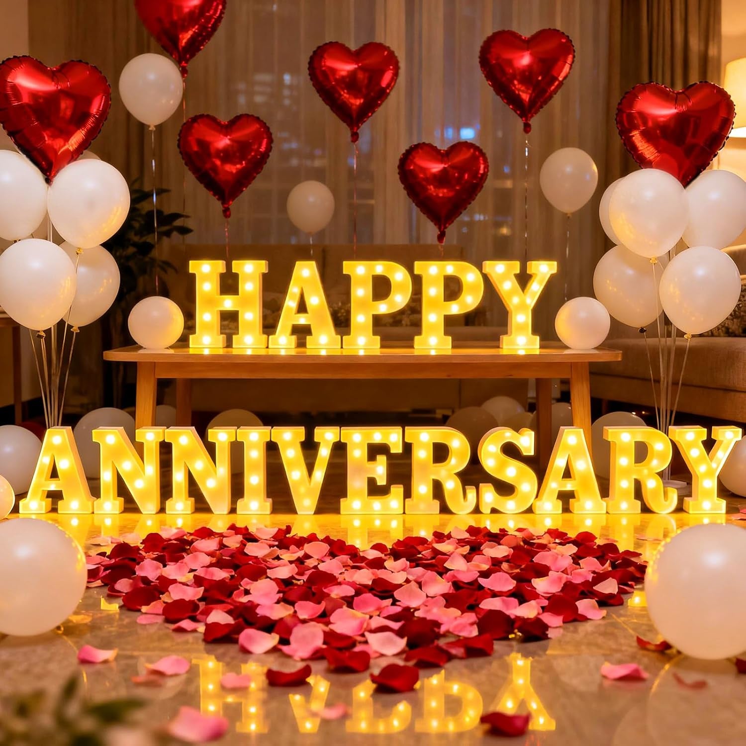 Marry Me Light up Letters, with 30 Tea Lights Candles, Rose Petals, Aluminum Balloons, Balloons, Red Carpet, Rose Ring Box, Double Sided Tape, Valentine'S Day Proposal Engagement Wedding Decorations