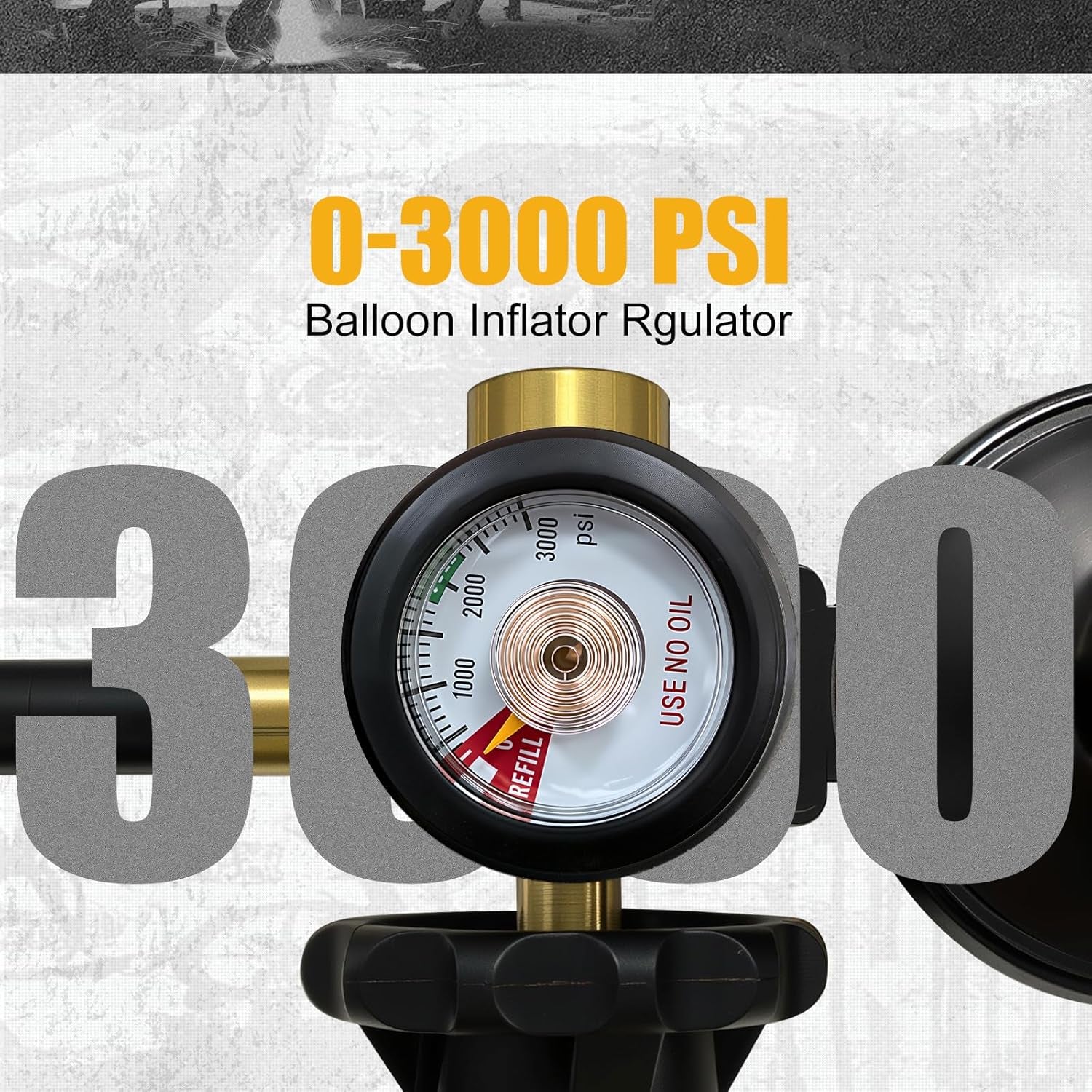 High Flow Helium Tank Regulator with Pressure Gauge (0-3000 PSI) and CGA-580 Helium Tank Valves, Includes Shut-Off Valve for Foil Balloons