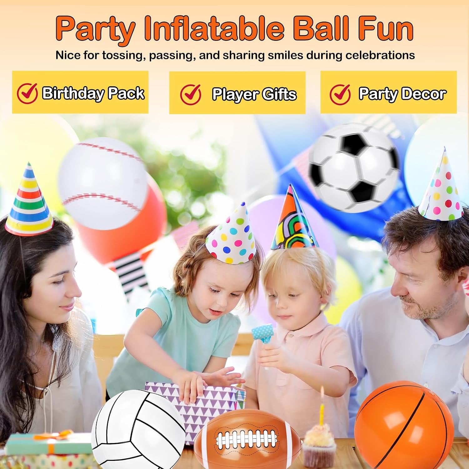 20/30/40/60 Pcs Inflatable Sports Beach Balls, 8" Inflatable Basketball Baseball Football Soccer Volleyball Beach Balls Bulk for Summer Pool Game Sports Themed Party Decorations Birthday Party Favors