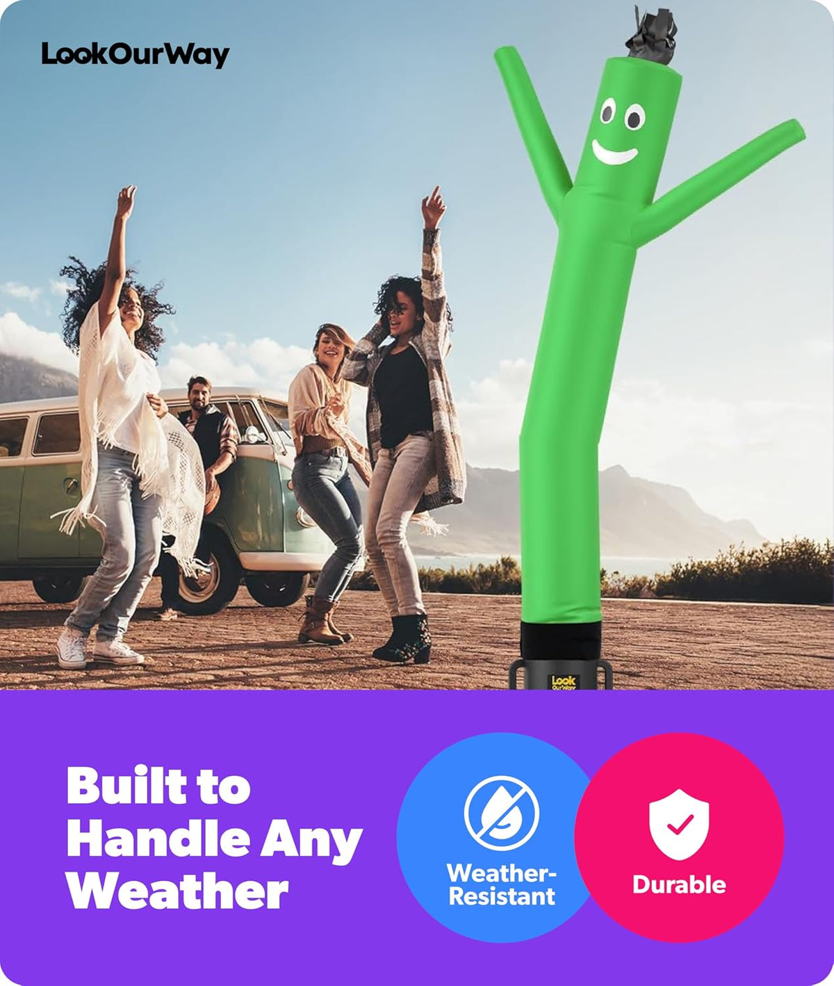 Air Dancers Wacky Waving Inflatable Tube Guy - 7Ft Tall Inflatable Advertising Waving Dancing Man with Sky Dancer Blower - Green