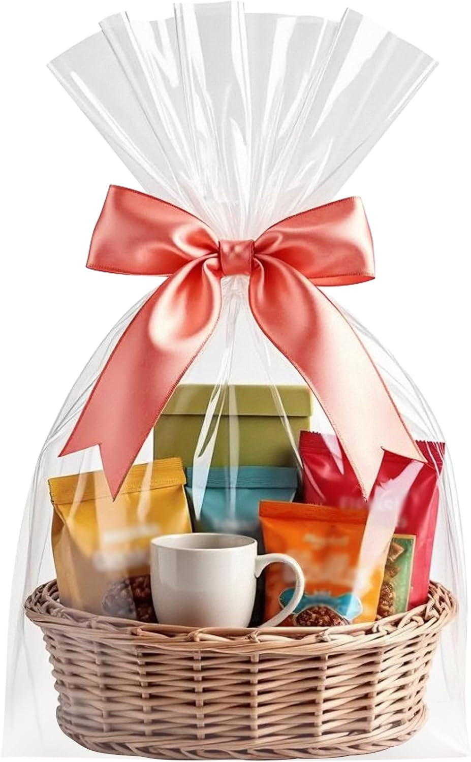 Cellophane Bags for Gift Baskets 16X24 Inches 5Pcs | Clear Cellophane Gift Bags (No Bow or Ribbon Included)