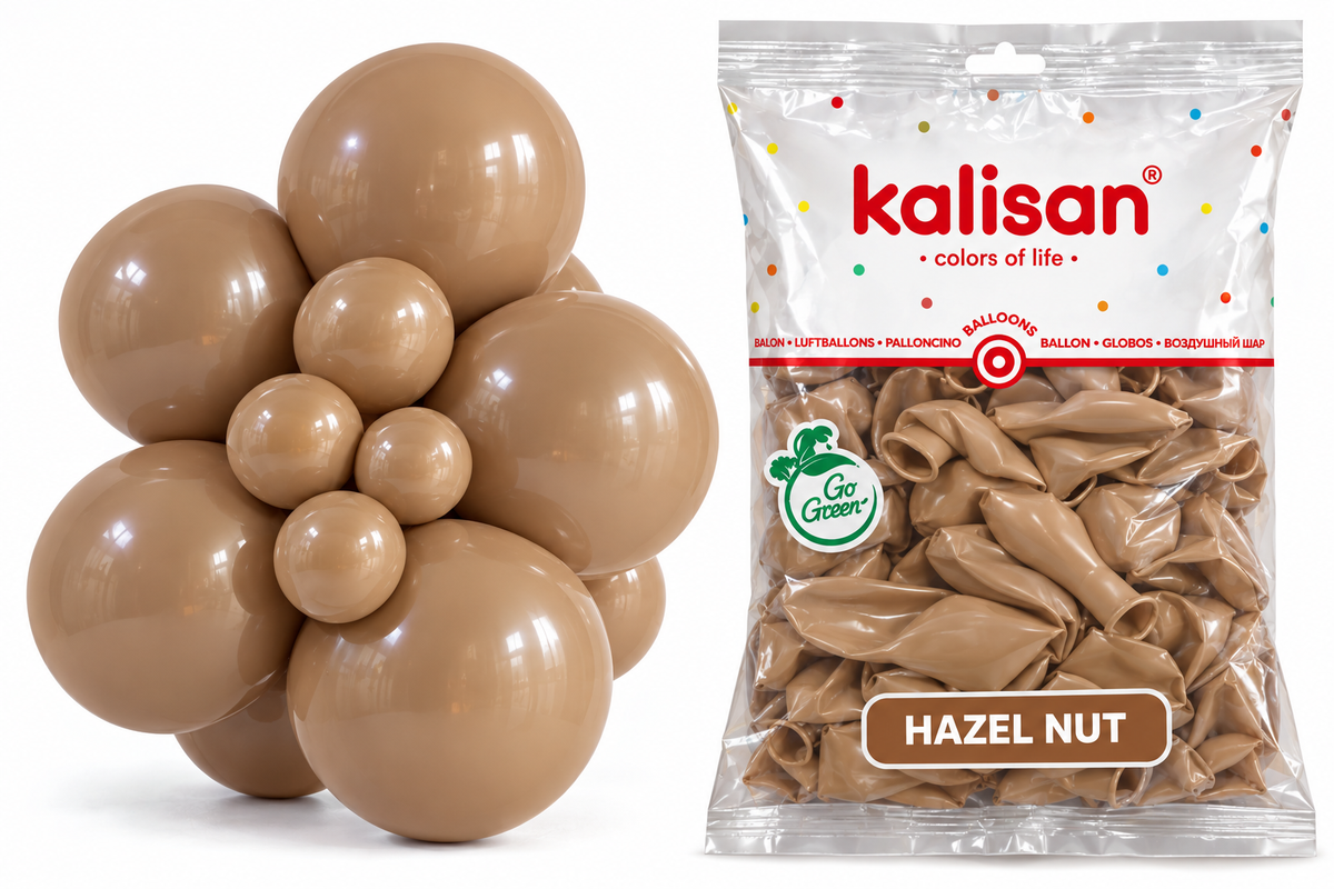12" Kalisan Standard Hazelnut Latex Balloons 50 Count Bag - SKU #41307