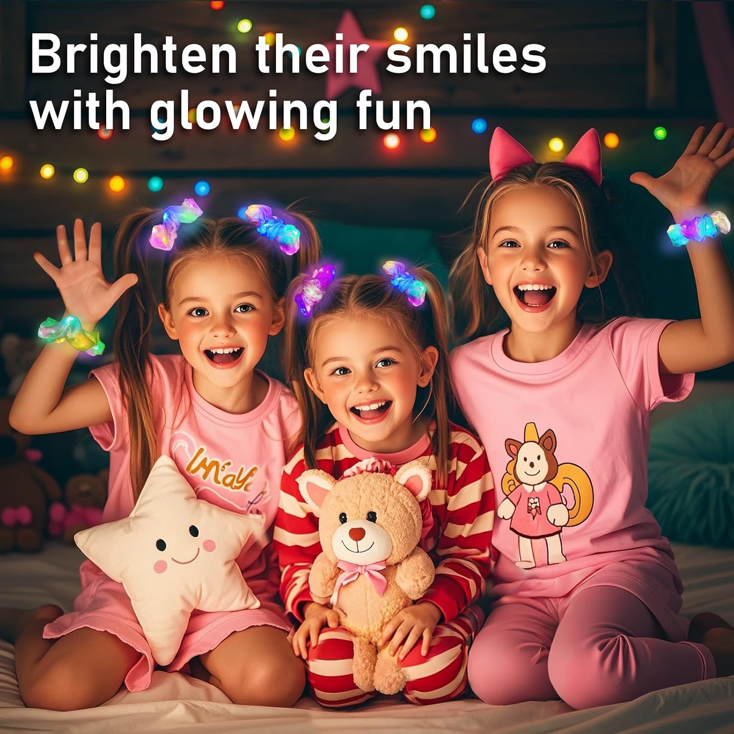8 Pcs Light up Hair Scrunchies for Girls Women 3 Light Modes, 8 Hour Glow, Glow Party Accessories for Rave Festival