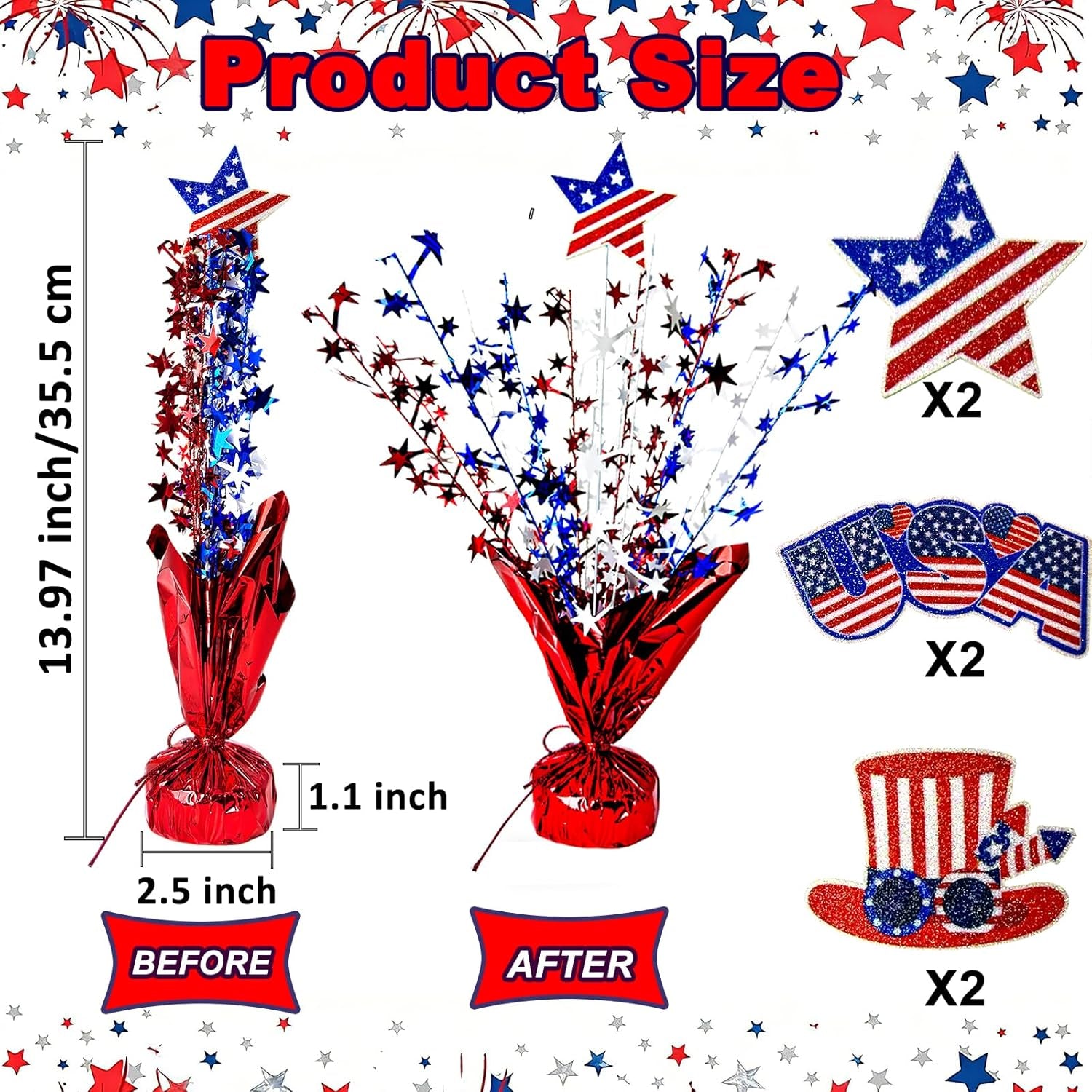 6 Pcs 4Th of July Table Decoration Red White and Blue Table Centerpiece Metallic Foil Spray Star Burst Patriotic 250Th Anniversary Independence Memorial Labor Veteran Day Tabletop Party Decor