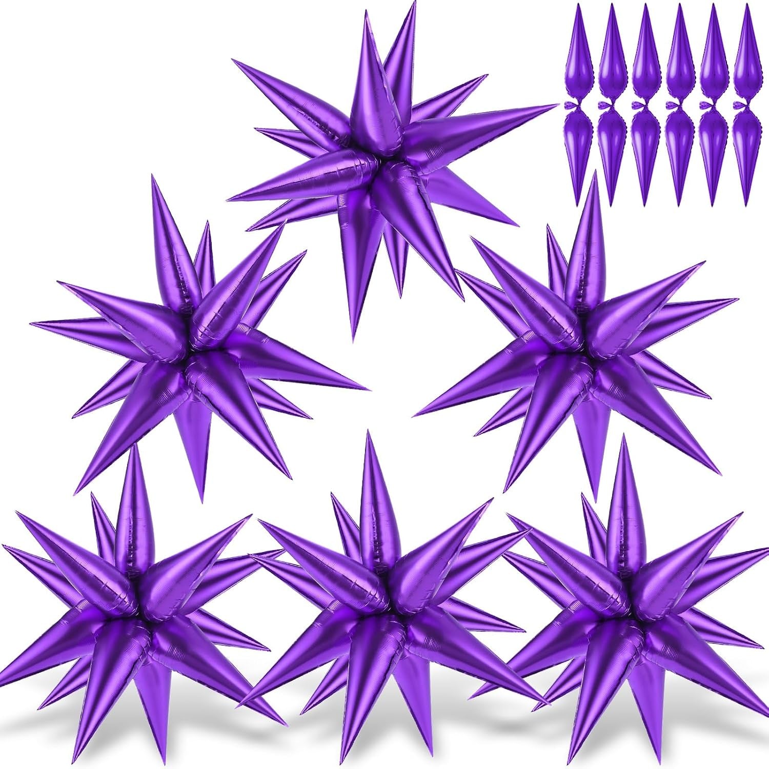 74 PCS Silver Star Balloons, 12 Point Star Foil Mylar Balloons Spike Explosion Cone Balloon for Party Decorations Supplies, Birthday, Wedding, Baby Shower, Graduation Balloon 2025