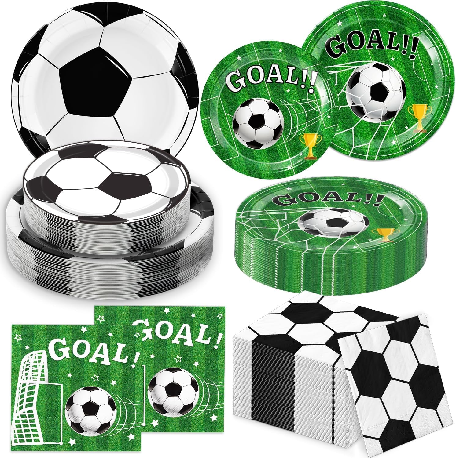 72 Pcs Soccer Plates and Napkins, Soccer Birthday Party Decorations Including Dinner Plates, Dessert Plates and Napkins for Boys Sports Soccer Party Decorations, Serves 24