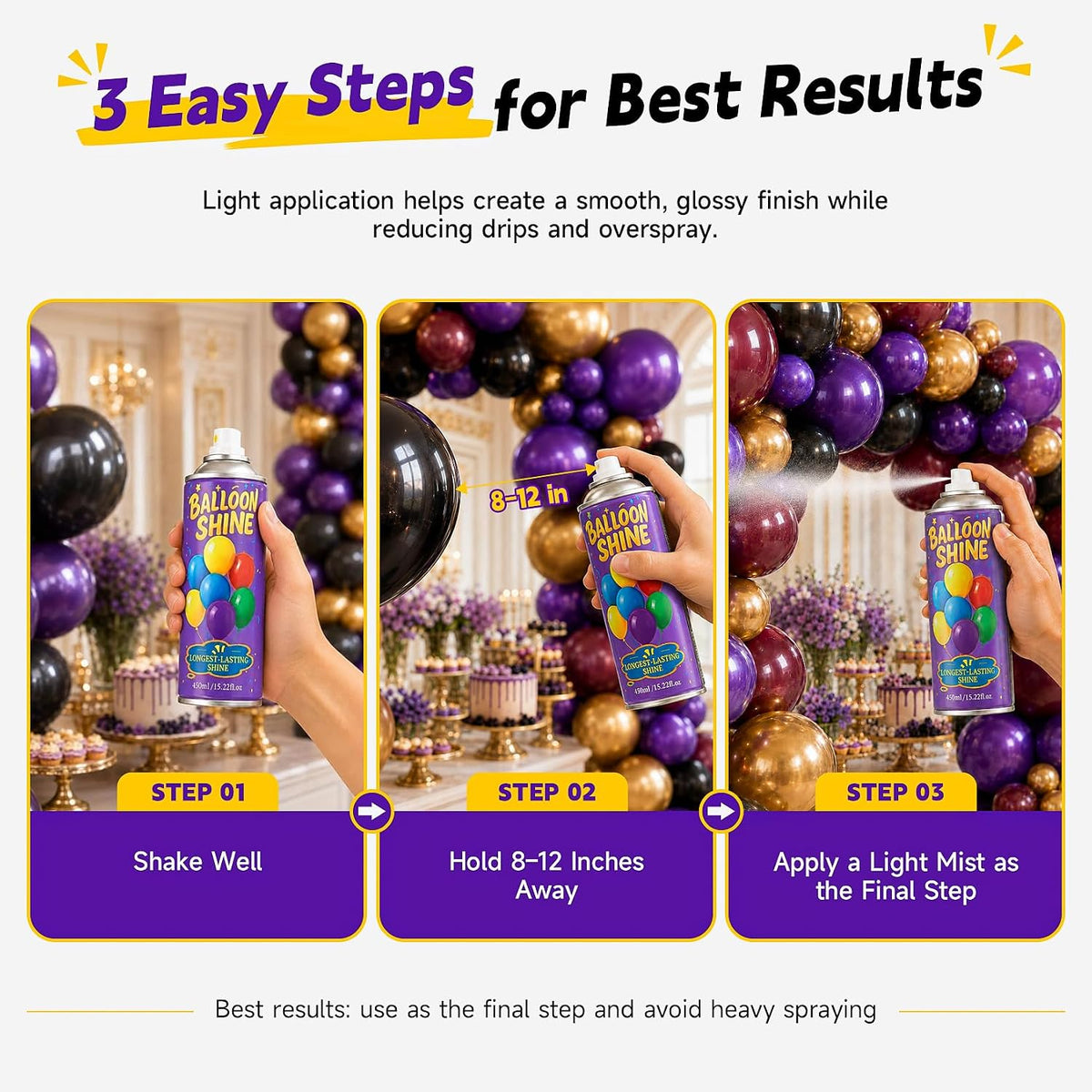 Balloon Shine Spray - 15 Oz Silicone Formula for Parties