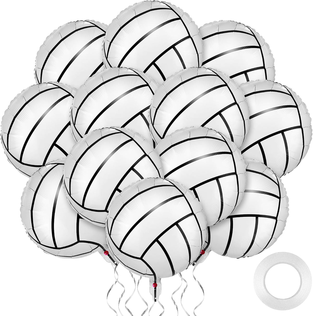 12-Pack 18-Inch Volleyball Foil Mylar Balloons for Themed Birthday Party Decorations