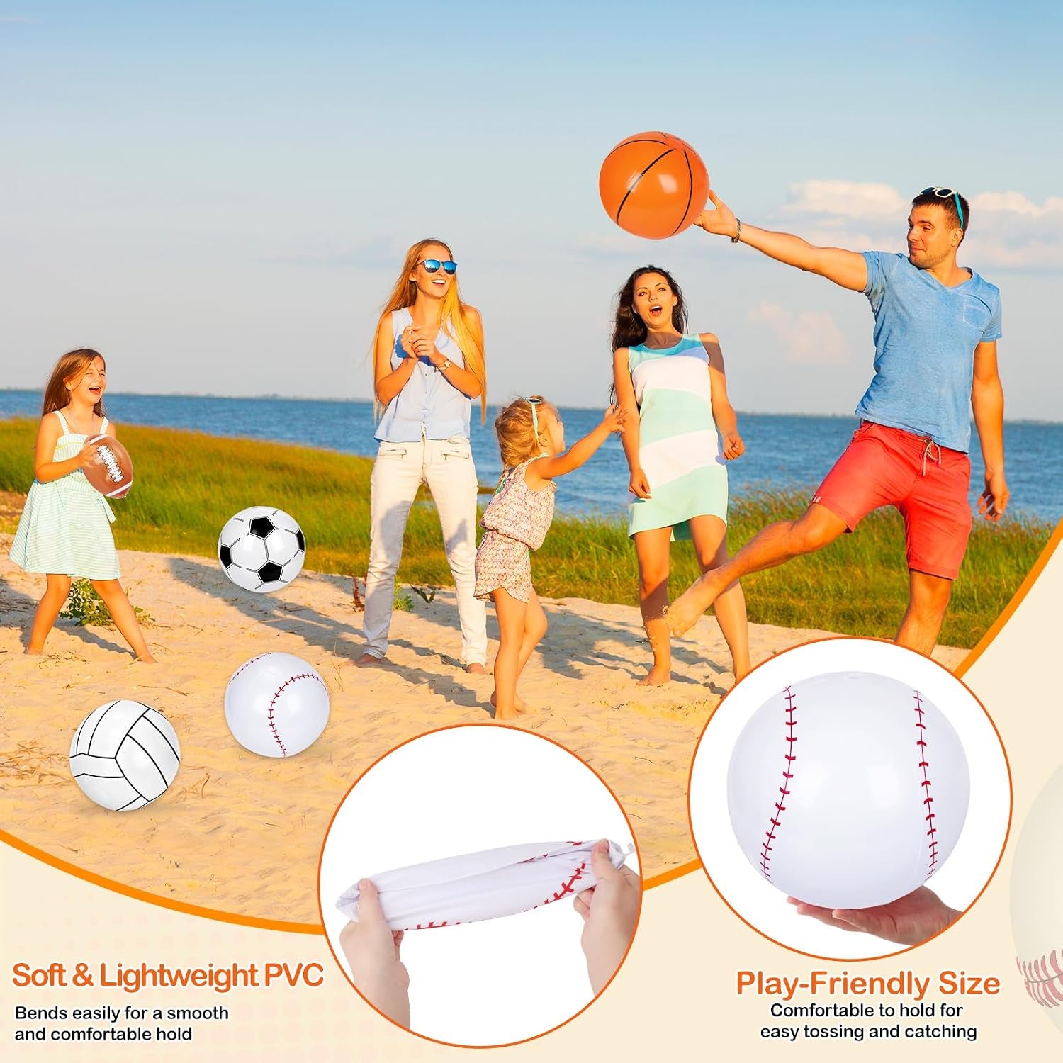 20/30/40/60 Pcs Inflatable Sports Beach Balls, 8" Inflatable Basketball Baseball Football Soccer Volleyball Beach Balls Bulk for Summer Pool Game Sports Themed Party Decorations Birthday Party Favors
