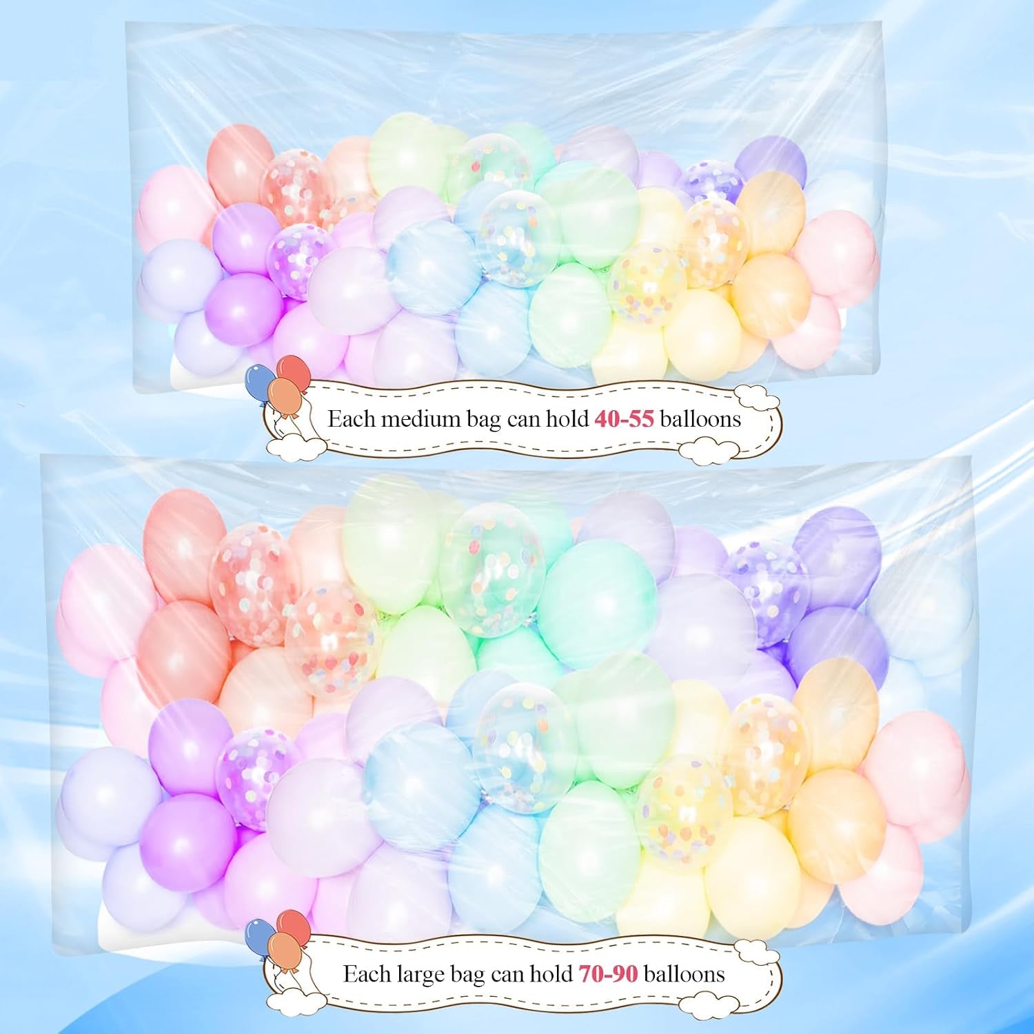 2Pcs 98 X 59 Inch Large Balloon Bags for Transport, Big Plastic Balloon Storage Bag Big Clear Balloon Drop Carrying Bag for Wedding Birthday Baby Showers Celebration Party Supplies
