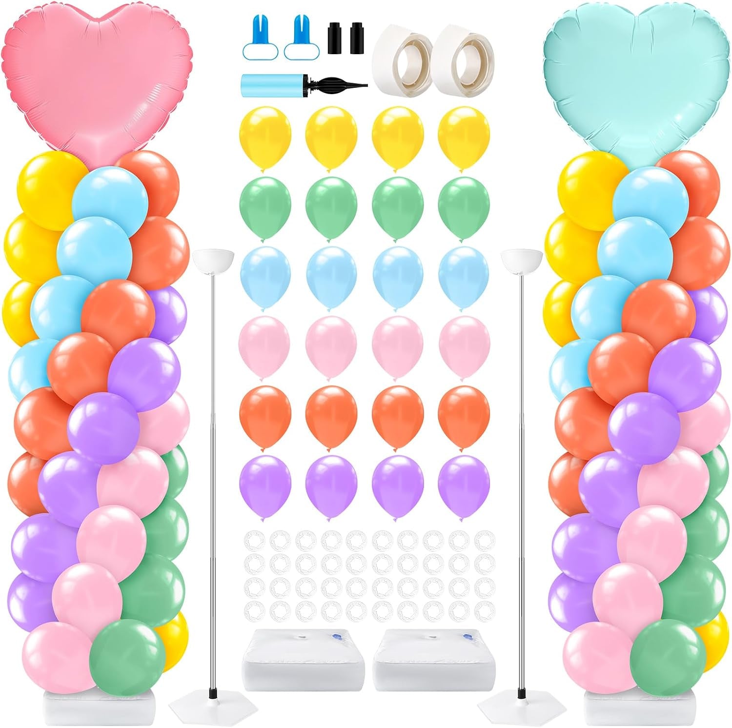 2 Sets Daisy Pastel Party Balloon Column Stand Kit, Adjustable Groovy Balloon Arch Stand Kit for Macaron Boho Summer Daisy Floral Theme Easter Party Decoration