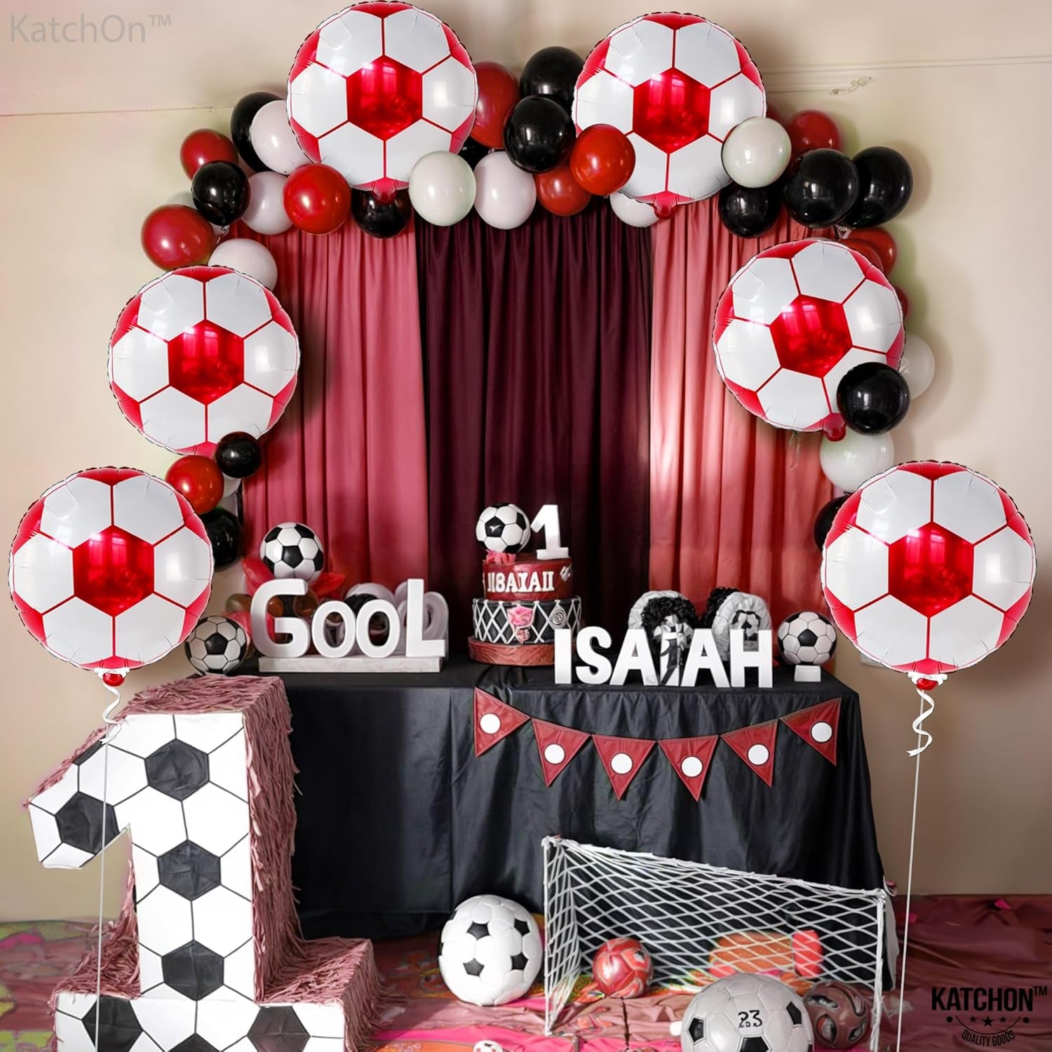 , Red Soccer Balloons -18 Inch, Pack of 6 | Soccer Birthday Party Decorations, Sports Themed Party Decorations | Soccer Decorations for Party with Red and White Balloons