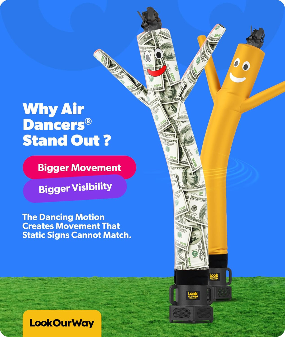 Air Dancers Wacky Waving Inflatable Tube Man - 7Ft Tall Inflatable Dancing Man with Weather-Resitant Blower for Business Advertising - Character Money Theme - Billionaire