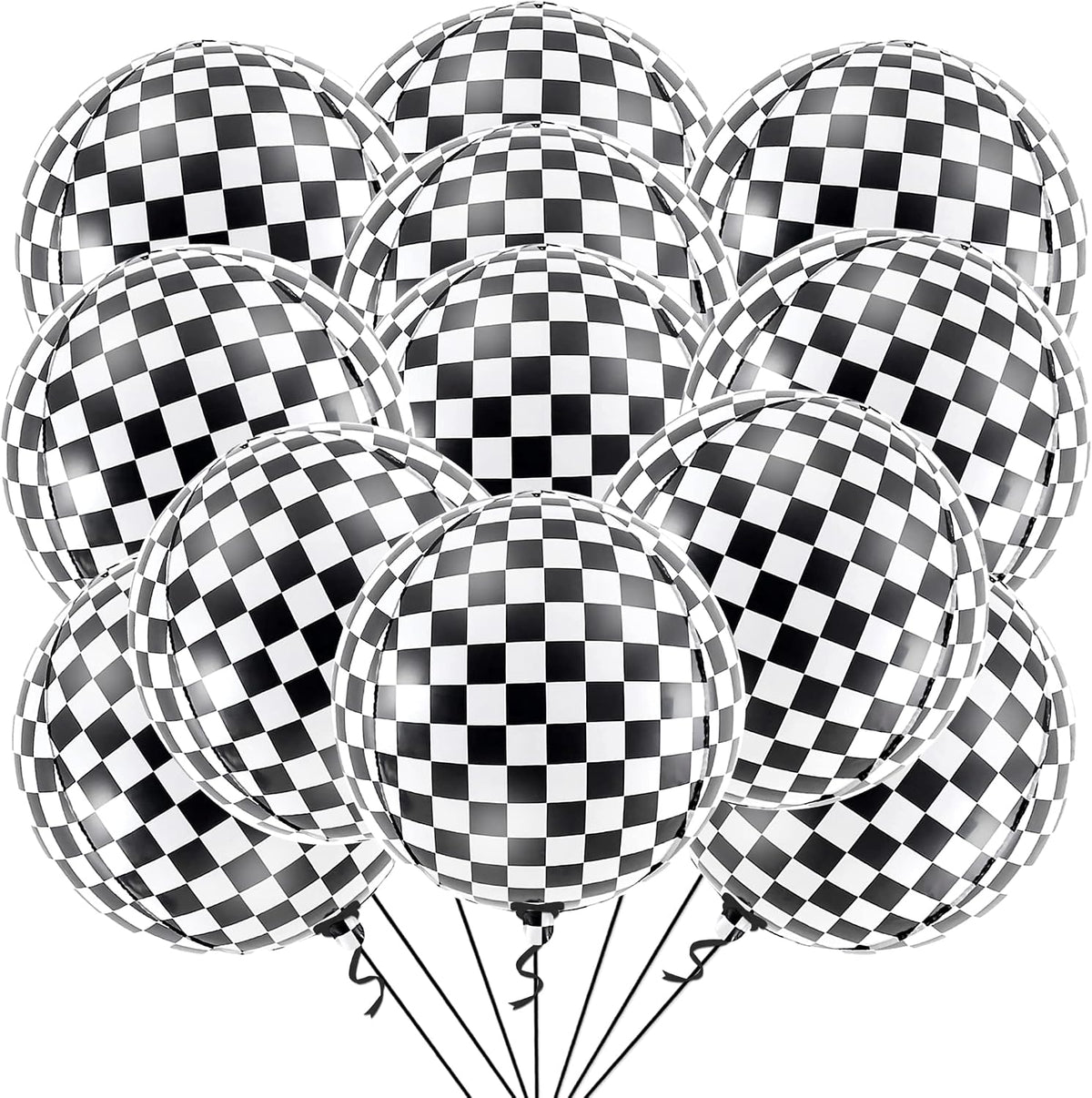 22-Inch Black Mylar Round Foil Balloons - Pack of 12