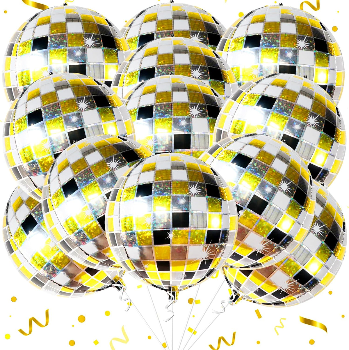 22-Inch Black Mylar Round Foil Balloons - Pack of 12