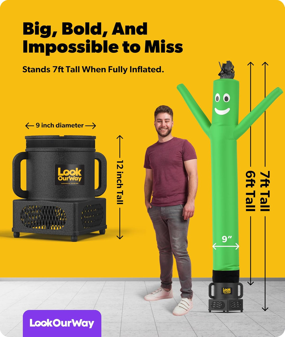 Air Dancers Wacky Waving Inflatable Tube Guy - 7Ft Tall Inflatable Advertising Waving Dancing Man with Sky Dancer Blower - Green