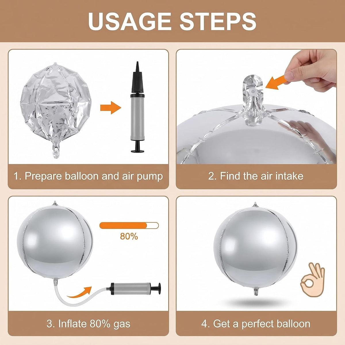 Set of 2 Oversized Silver Foil Balloons - Metallic Party Decorations