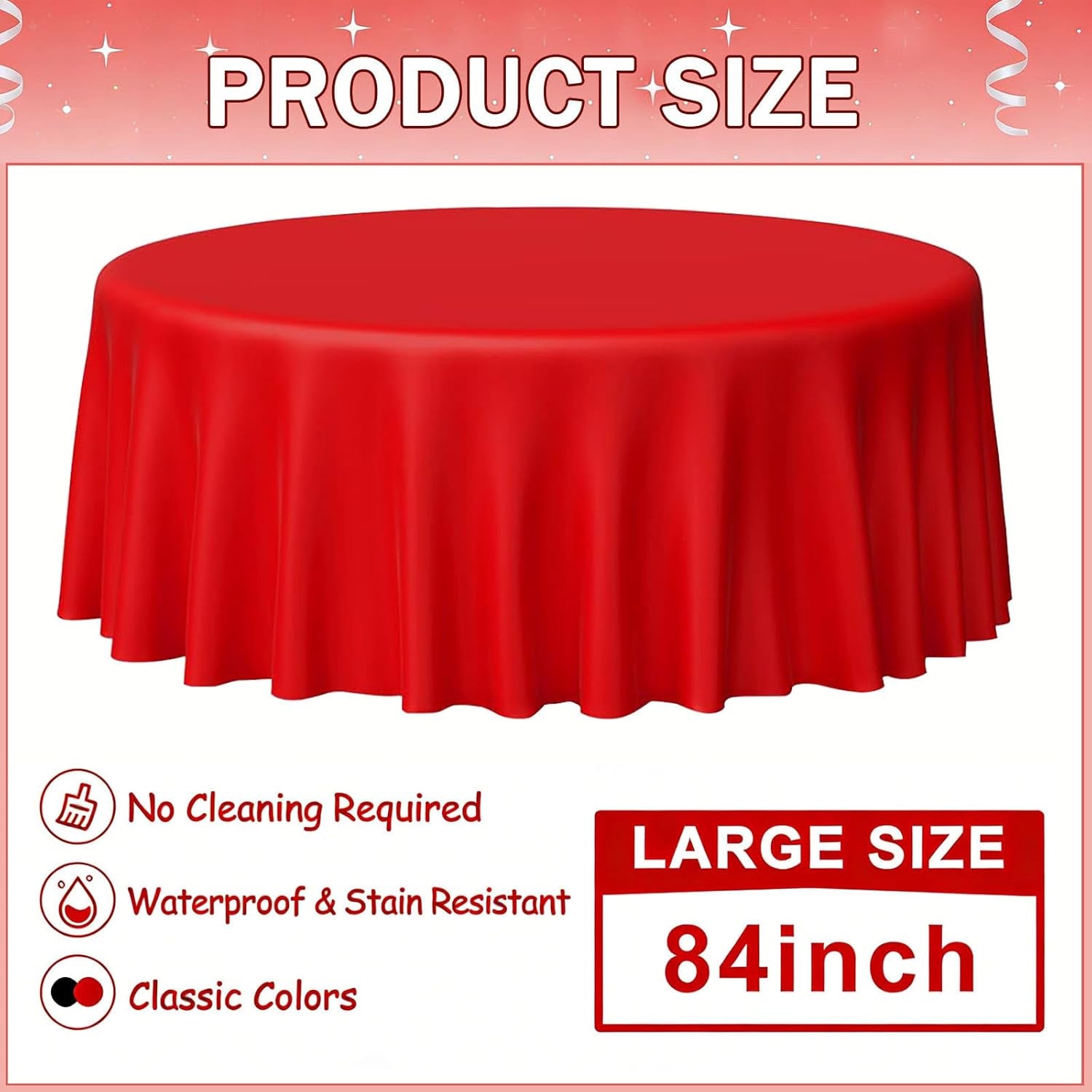12 Pcs Disposable Tablecloths,84 Inch round Table Covers, Red Black White Plastic Tablecloths Bulk, Table Cover for Birthday Wedding Anniversary Graduation Party Decorations Supplies