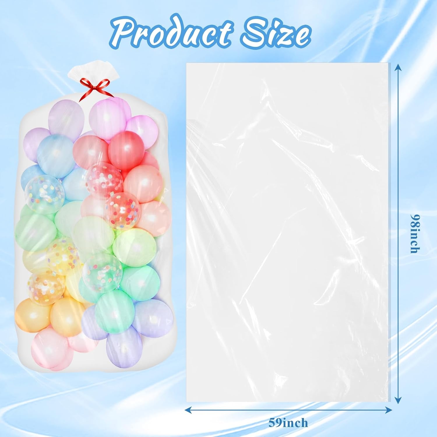 2Pcs 98 X 59 Inch Large Balloon Bags for Transport, Big Plastic Balloon Storage Bag Big Clear Balloon Drop Carrying Bag for Wedding Birthday Baby Showers Celebration Party Supplies