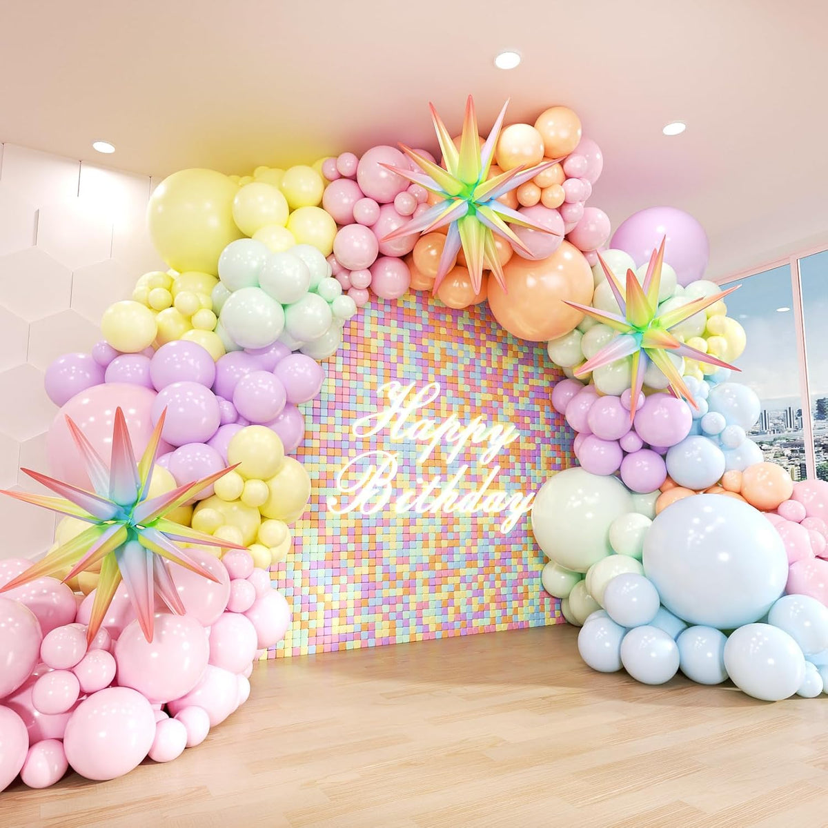Pastel Balloon Arch Kit - 177-Piece Macaron Assorted Color Balloon and Star Garland Set for Baby Showers, Birthdays, Weddings, Easter, and Rainbow Party Decorations