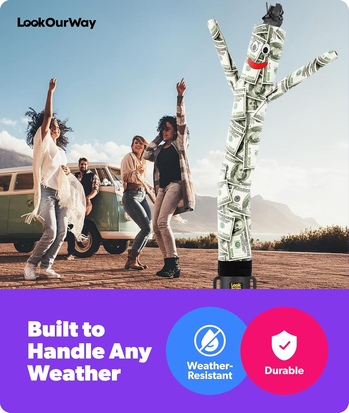 Air Dancers Wacky Waving Inflatable Tube Man - 7Ft Tall Inflatable Dancing Man with Weather-Resitant Blower for Business Advertising - Character Money Theme - Billionaire