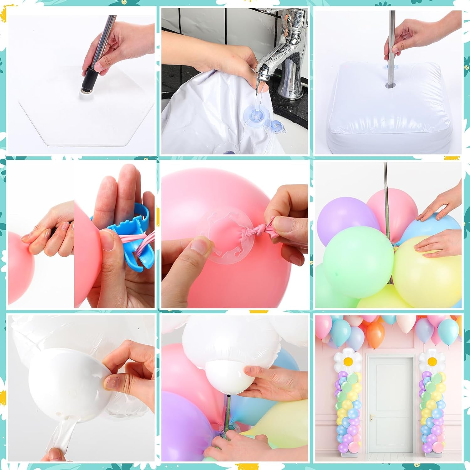 2 Sets Daisy Pastel Party Balloon Column Stand Kit, Adjustable Groovy Balloon Arch Stand Kit for Macaron Boho Summer Daisy Floral Theme Easter Party Decoration