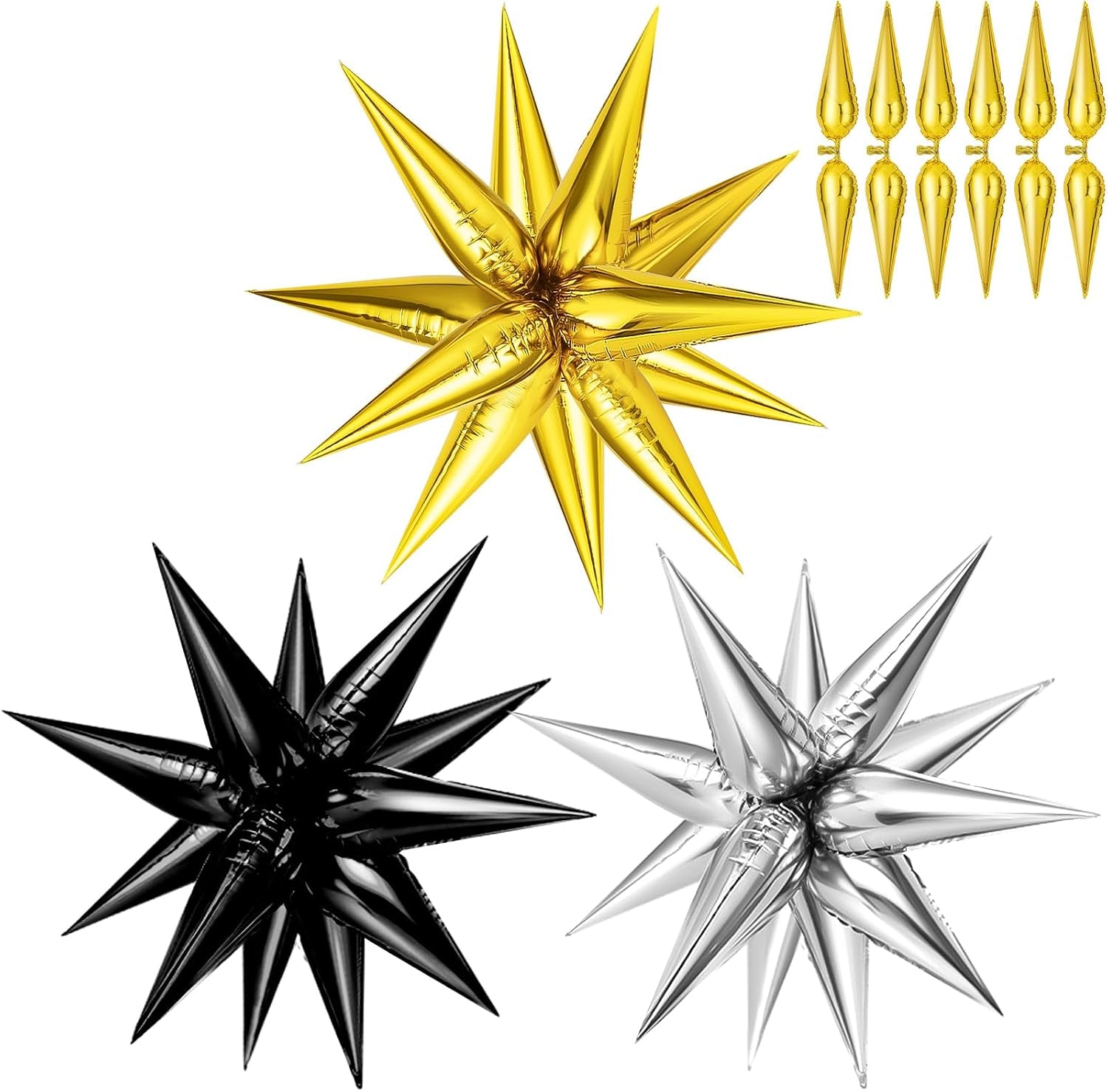 74 PCS Silver Star Balloons, 12 Point Star Foil Mylar Balloons Spike Explosion Cone Balloon for Party Decorations Supplies, Birthday, Wedding, Baby Shower, Graduation Balloon 2025
