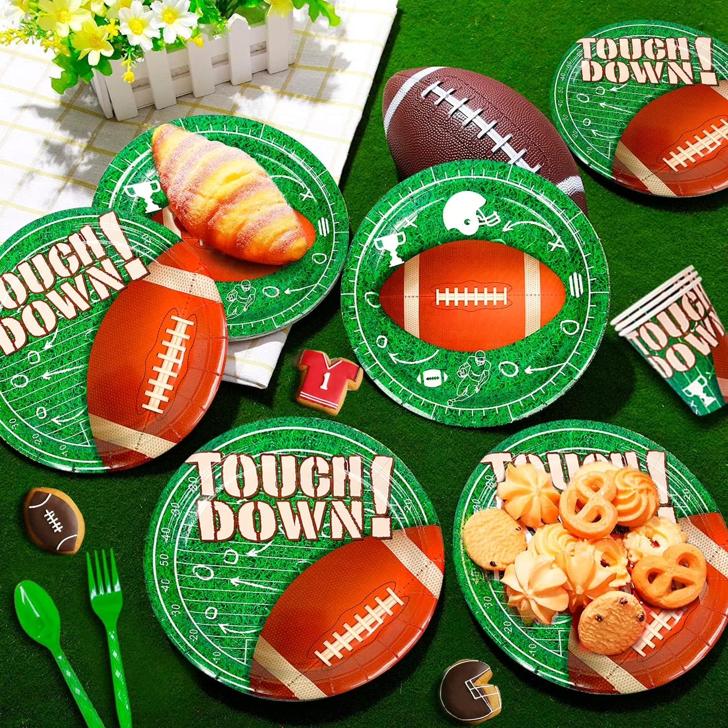 Football Party Supplies-164Pcs Football Birthday Party Decorations&Tableware Set Include Football Paper Plates and Napkins Cups Tablecloth Banner Balloons, Football Theme Party Supplies for Game Day