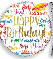 9" Happy Birthday Holographic  Helium Foil Balloon (5 Pack) #16799