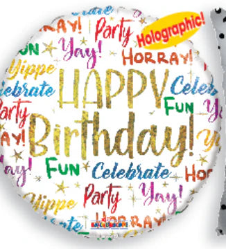 9" Happy Birthday Holographic  Helium Foil Balloon (5 Pack) #16799