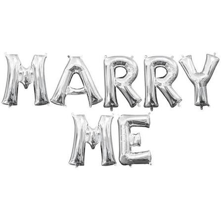40" Large "Marry Me?" Balloons Set Silver