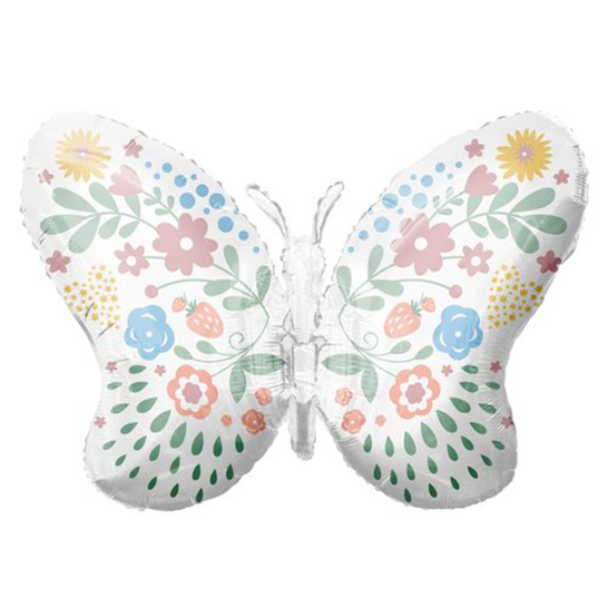 36" TUFTEX Butterfly Shape White With Pastel Helium Foil Balloon (1 Per Pack) #78311