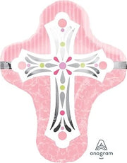 28" Pink Religious Cross Helium Foil Balloon 1ct #25023