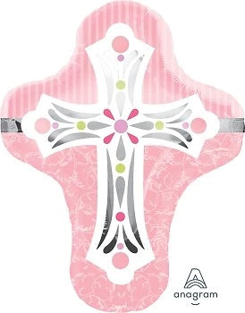 28" Pink Religious Cross Helium Foil Balloon 1ct #25023