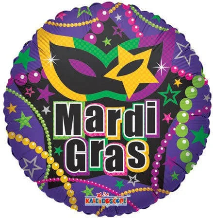 18" Mardi Gras Beads & Mask Helium Foil Balloon (5 Pack) #82036
