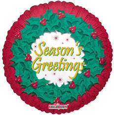 9" Seasons Greetings Wreath AIR FILL ONLY Mini Stick Balloons (5 PACK) #89089
