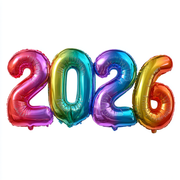 34" Large 2026 Rainbow Jumbo Helium Number Balloon Set