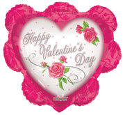 28" Large Shape Happy Valentine's Day Heart Pink Ruffle Foil Balloon 1ct #81125