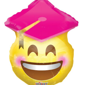 graduation balloons pink cap smile face