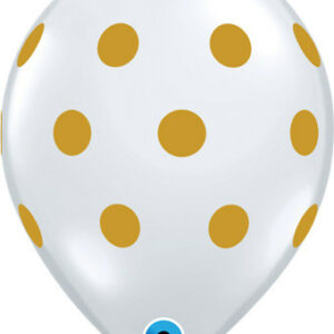 clear balloons with gold polka dots