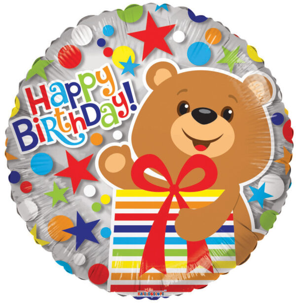 18" Happy Birthday Bear with Gift Helium Foil Balloon (5 Pack) #15135