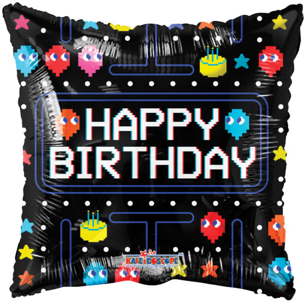 18"Happy Birthday Pac Man Square Shape Helium Foil Balloon (5 Pack) #16804